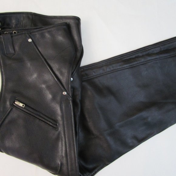5X 5XL Black Leather Motorcycle Chaps Pants Mesh Lining - Picture 9 of 11
